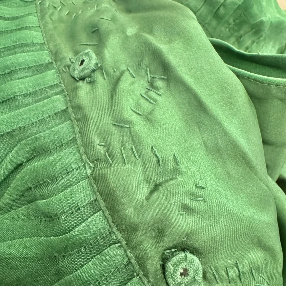 Robert Rodriguez Forest Green Ruffle Halter Silk Blouse - Picture 6 of 6